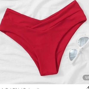 SHEIN red high cross cut bikini bottoms